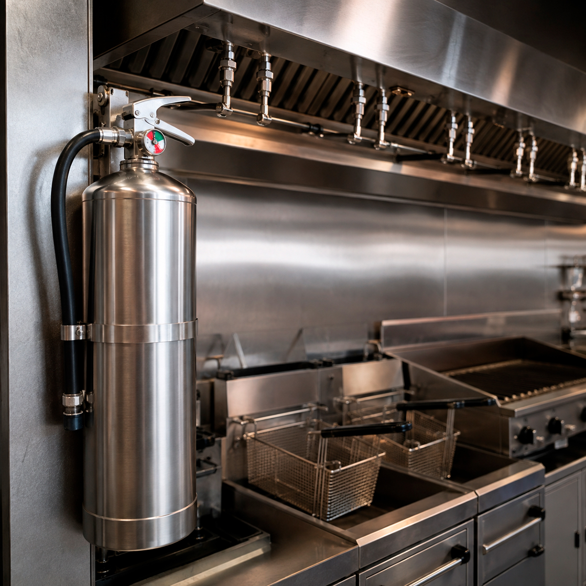 Sistema de extinción instalado en una cocina industrial